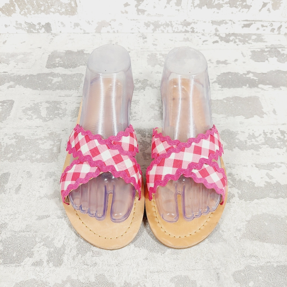 New Draper James Sandals Piper Pink Gingham Flat Sandals X112